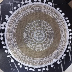 6 Pc Round White Boho Table Mat