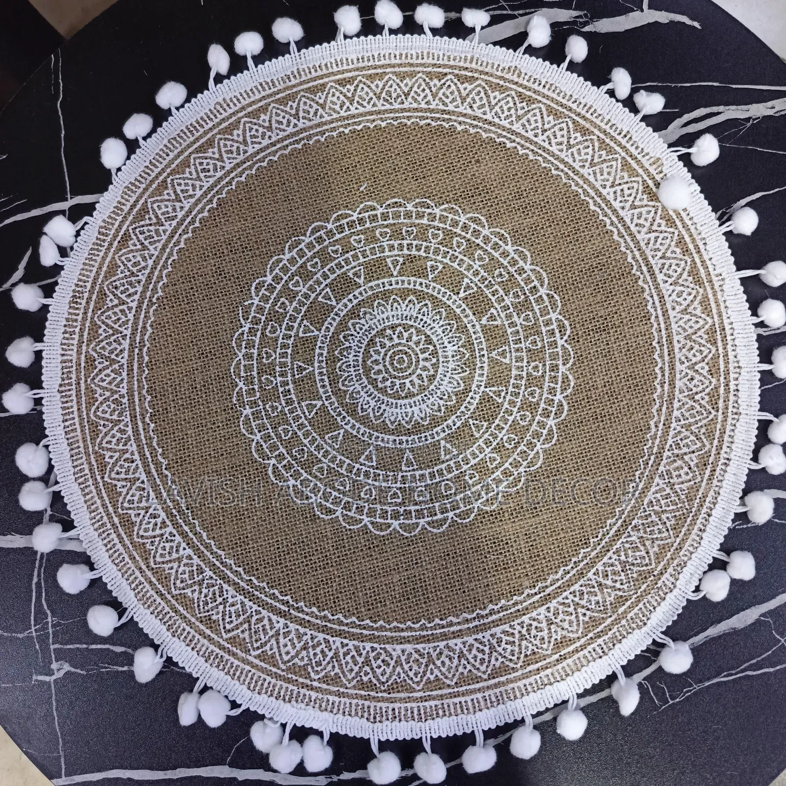 6 Pc Round White Boho Table Mat