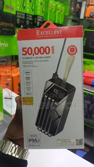 Excellent P95 50,000 Mah Power Bank, 4 Cables.