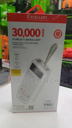 Excellent P80 30,000mah 4 Cables + Led Big Light Power Bank