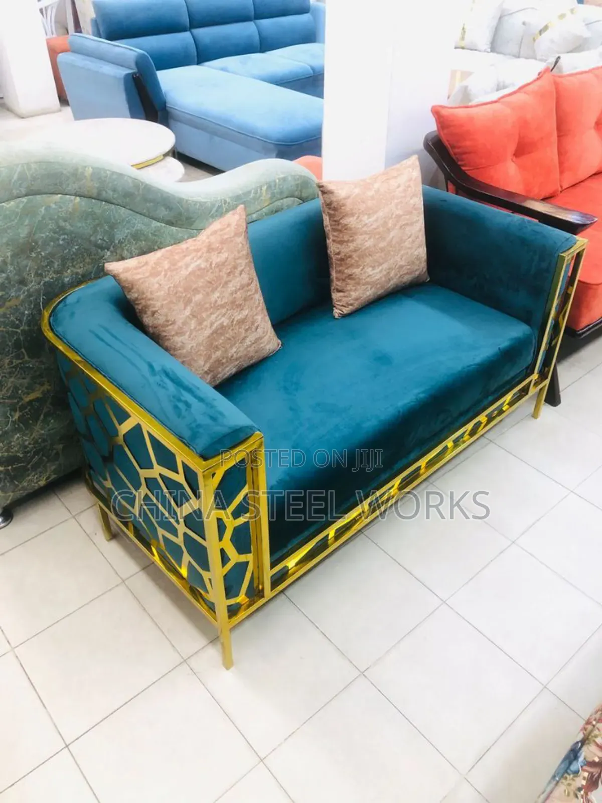 Metalic Sofa With Fabric Back and Seat