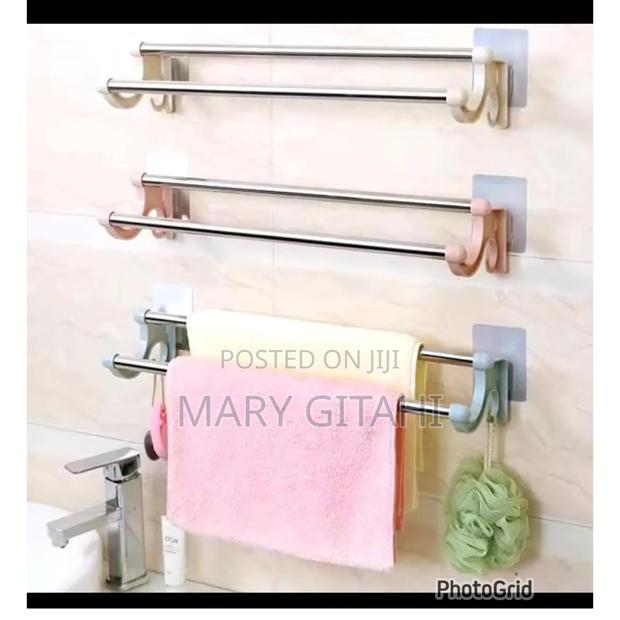 54cm Self Adhesive Double Pole Towel Holder, Towel Rack