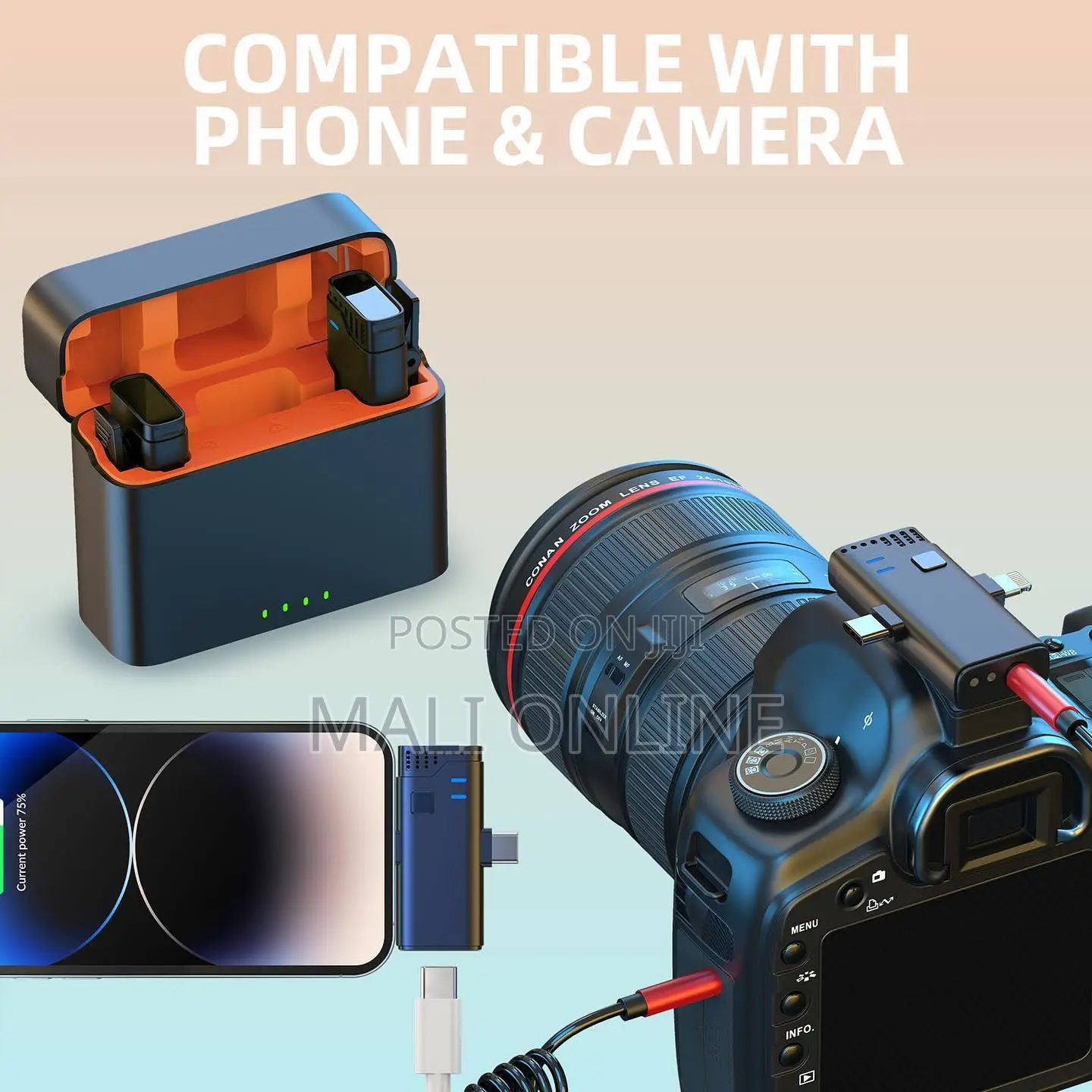 Dual Wireless Microphone Noise Cancellation iPhone Android Camera