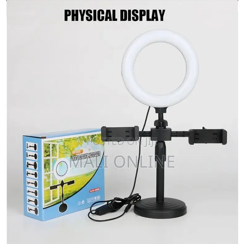 16cm Led Ring Light With Stand Dual Phone Holder Desktop Selfie Ring
