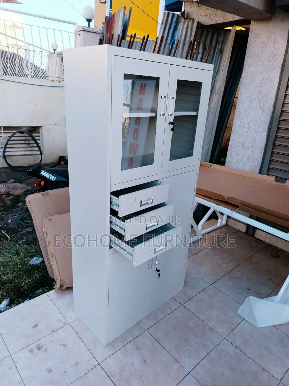 Steel Filling Cabinet Half Glass With Documents Safe Box