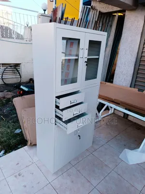 Steel Filling Cabinet Half Glass With Documents Safe Box