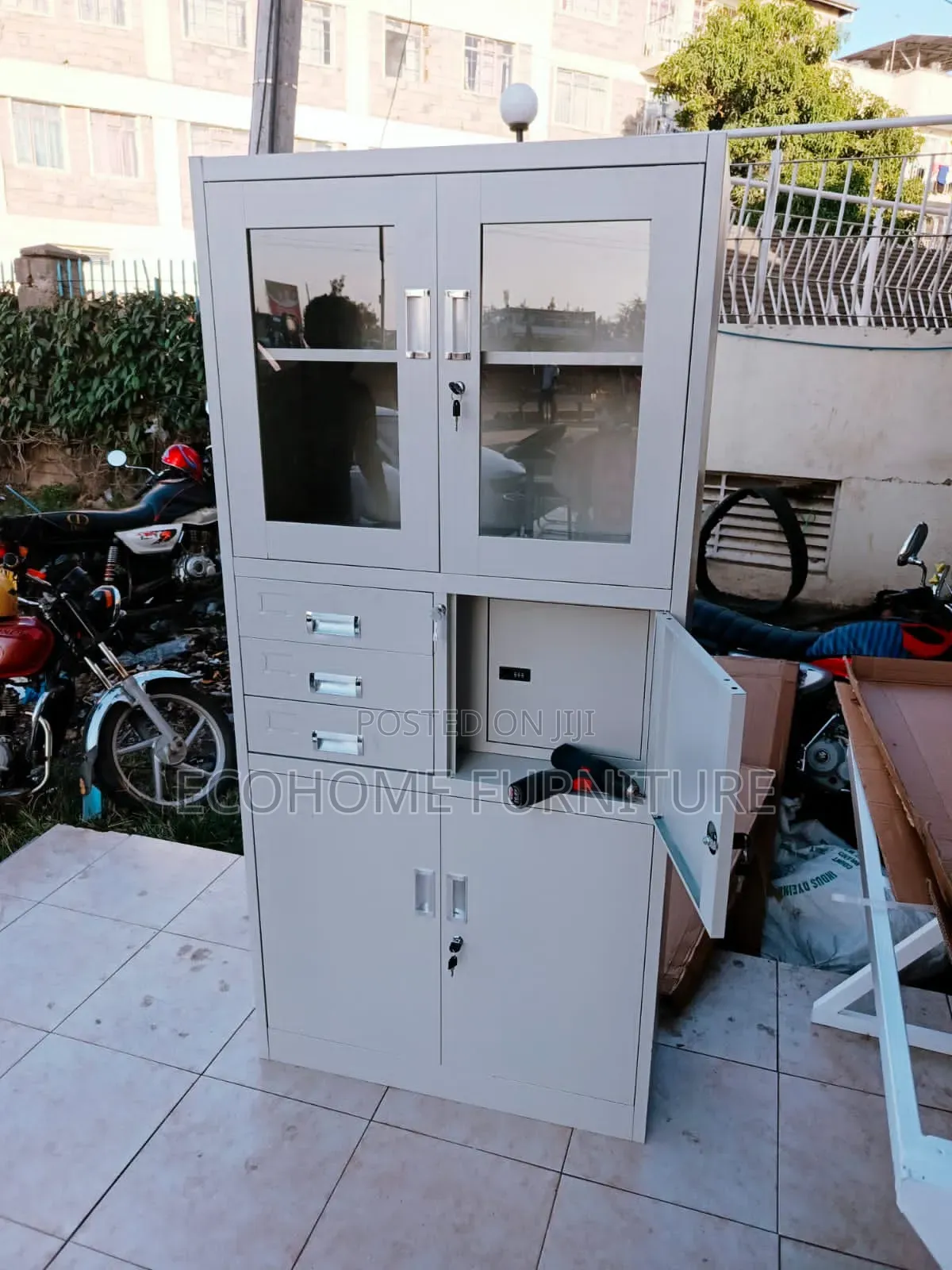 Steel Filling Cabinet Half Glass With Documents Safe Box