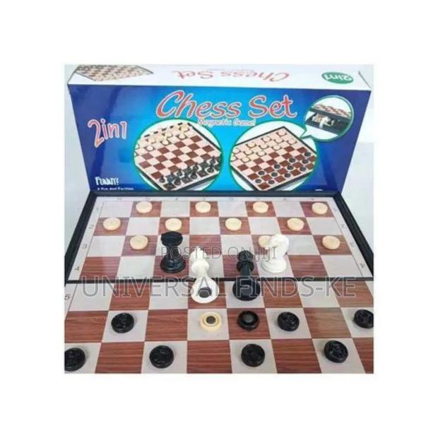 2-in-1 Wooden Chess Board Checkers Set – Foldable Strategy Board