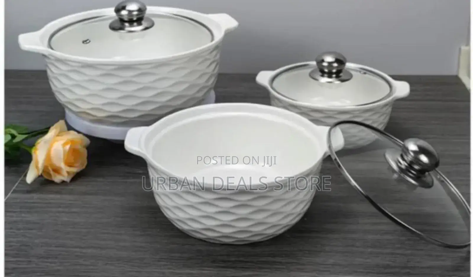 Set of 3 Stylish White Soup Pots