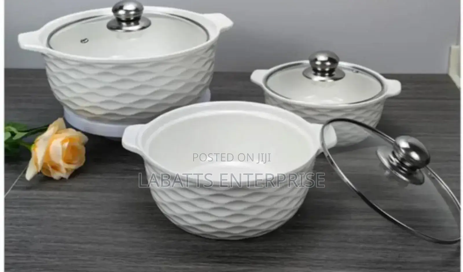 Set of 3 Stylish White Soup Pots