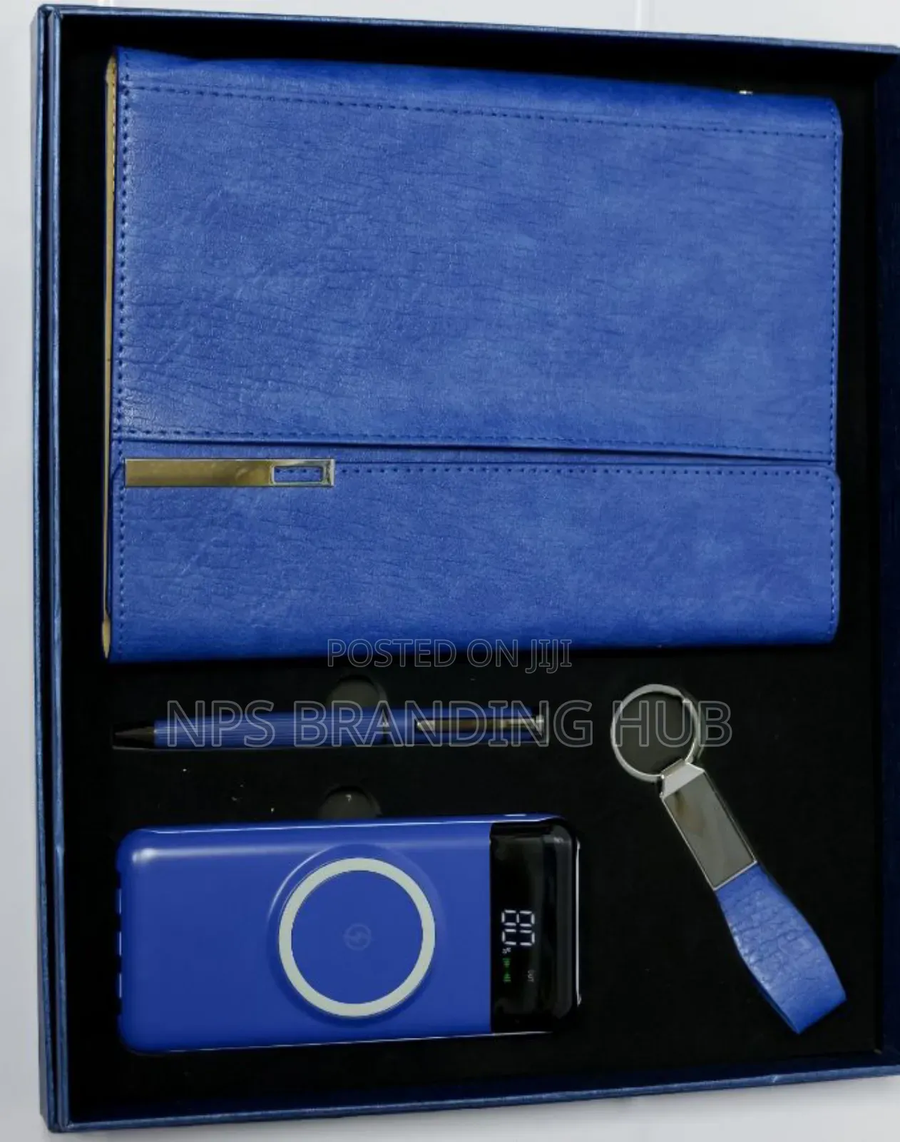 Executive Gift Set Blue Leather Notebook, Pen, A Keychain, Power Bank