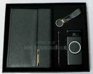 Executive Gift Set Blue Leather Notebook, Pen, A Keychain, Power Bank