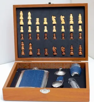 Chess Bar Set,Wooden Box With A Built-in Chessboard