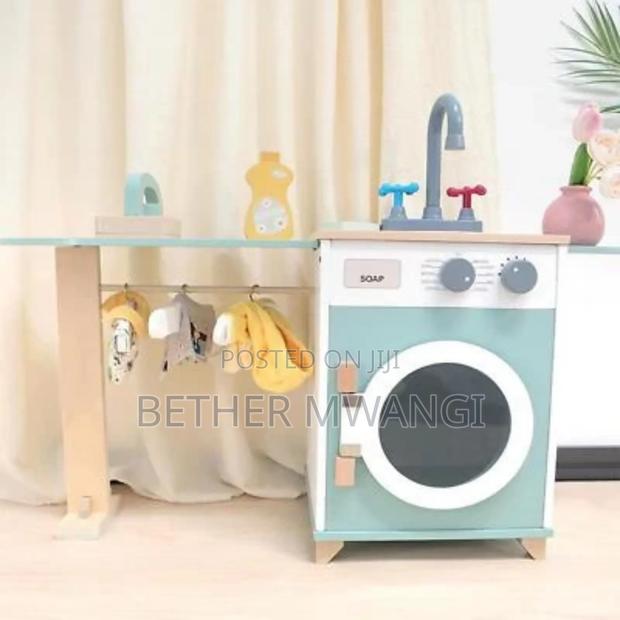Miniature Wooden Laundry Station Kids Play Set