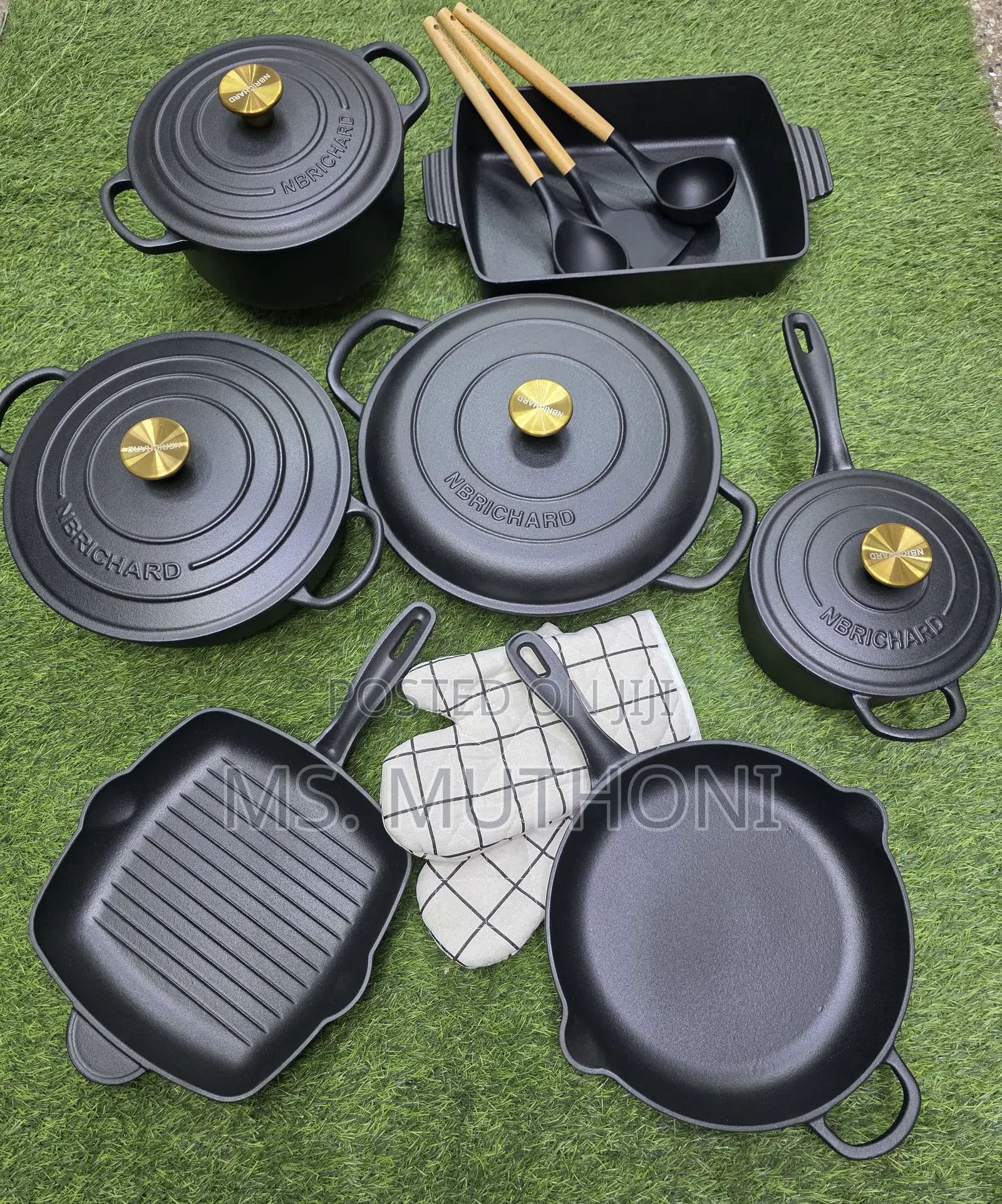 Preasesoned Brichard 12-Piece Enamel Cast Iron Cooking Pot Set,