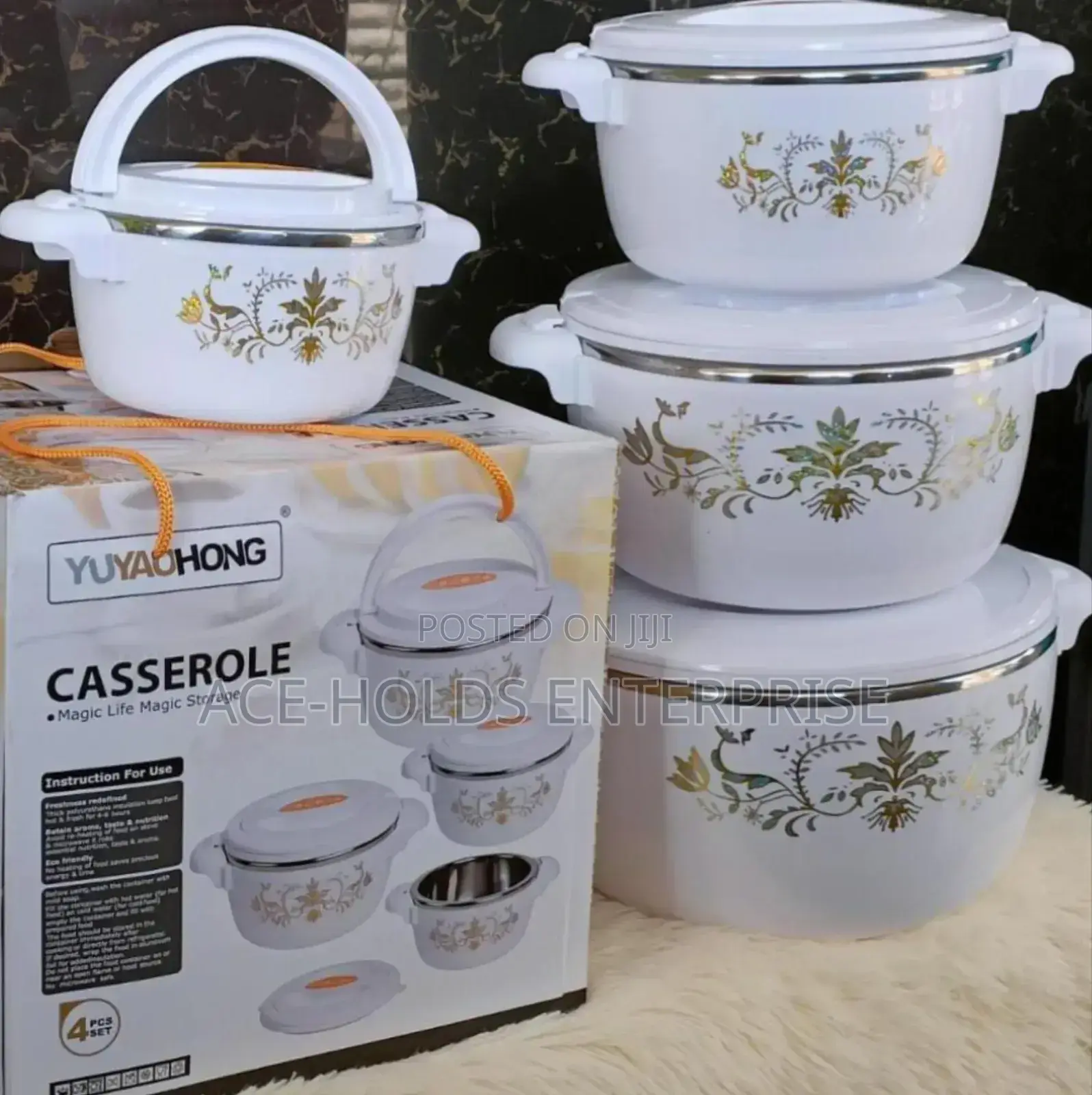 Insulated 4pcs Casserole Food Hotpots - 1000, 2000, 4000 6000ml