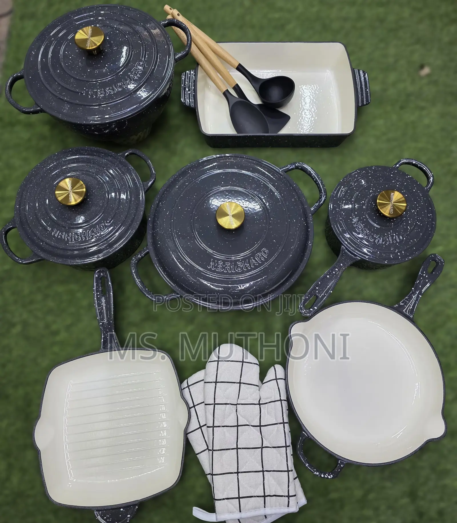 Grey Speckled 12 PCS Enamel Cast Iron Cooking Pots*