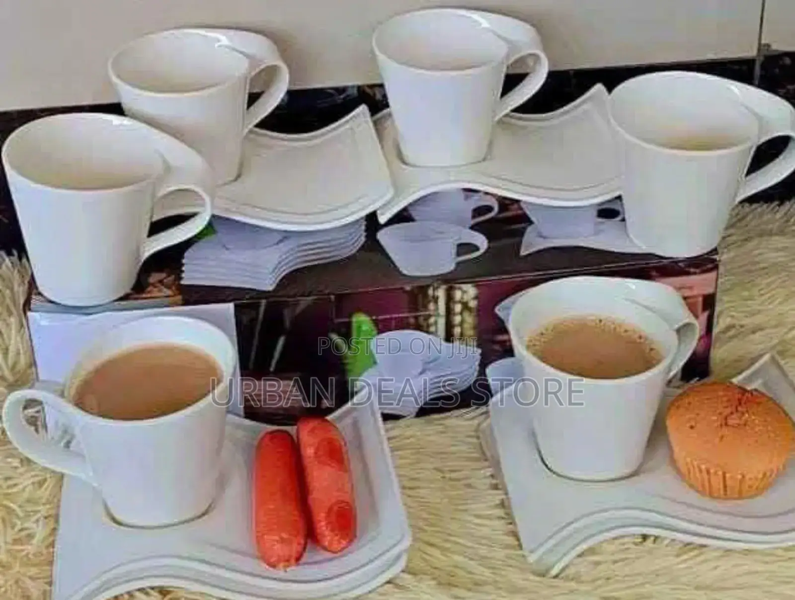 6 Pieces Wavy Cup Set With Saucer Set