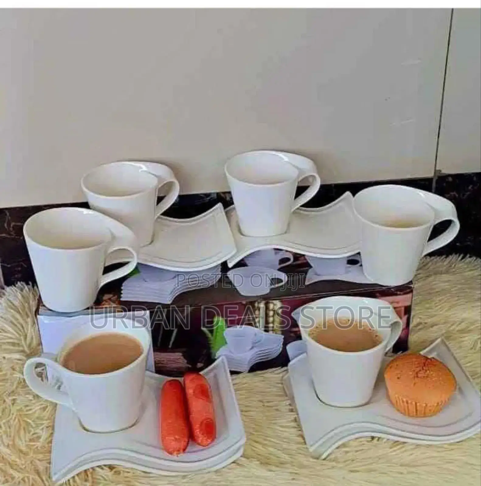 6 PCS Wavy Cup Set With Saucer Set