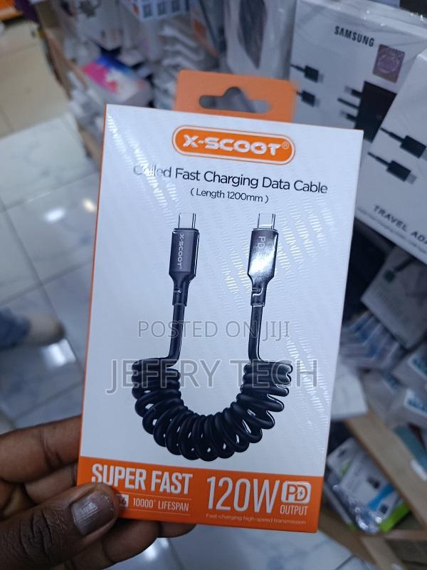 X-Scoot Coiled Fast Charging Data Cable for High-Power Devices Type C