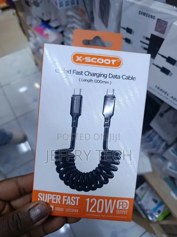 X-Scoot Coiled Fast Charging Data Cable for High-Power Devices Type C