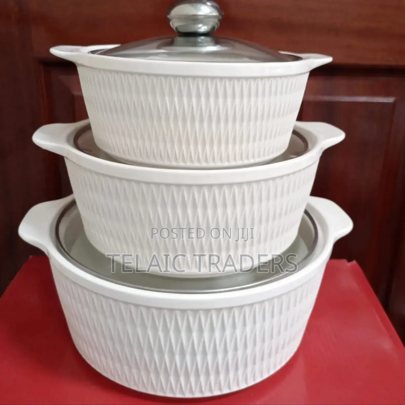 Set of 3 White Soup Pots