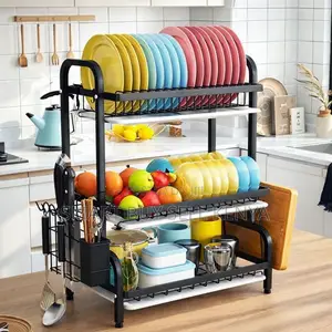 Easy Assembly 3 Tier Kitchen Dish Drying Rack With Plate Holder