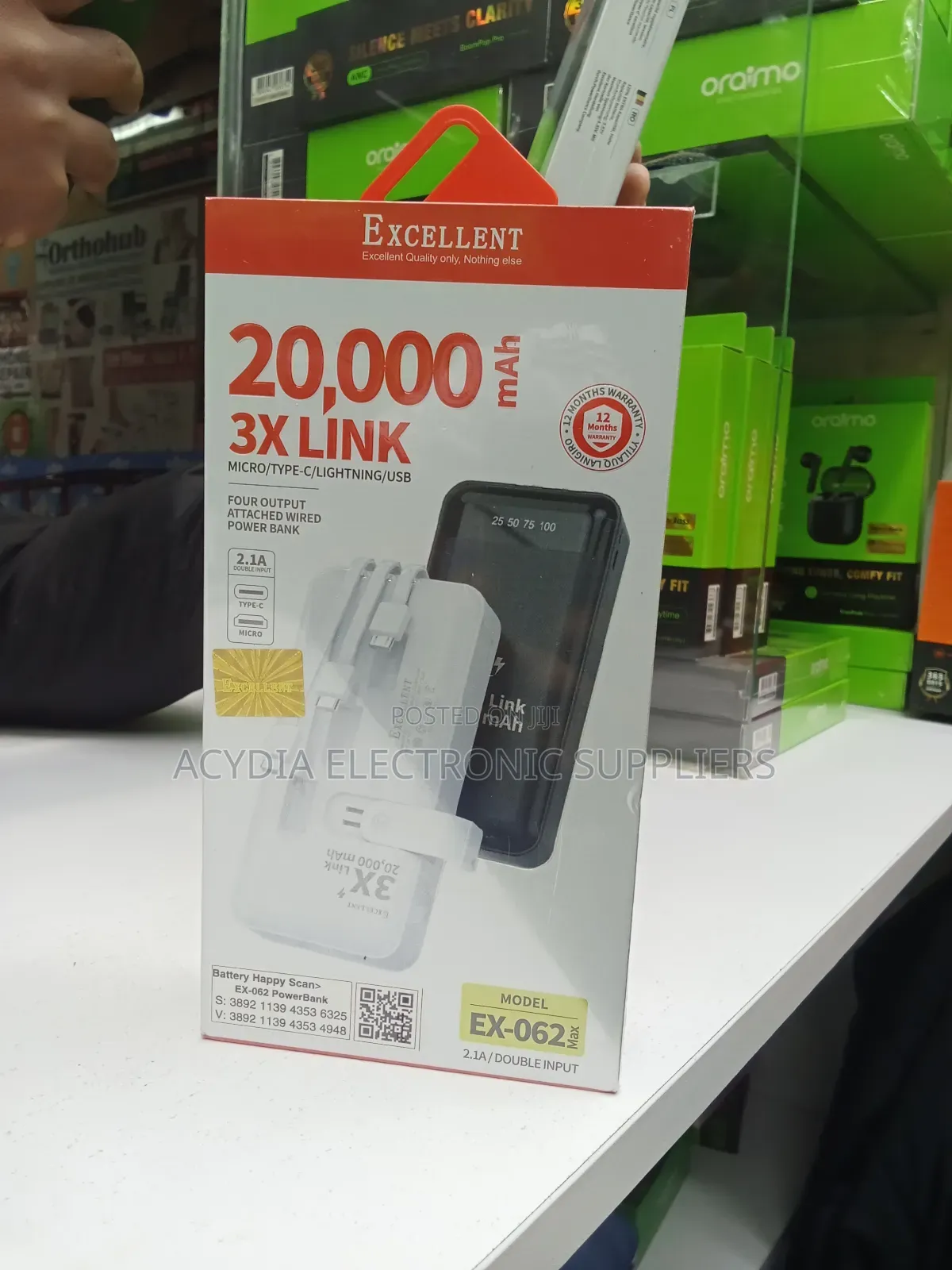 Excellent Ex-062 20000mah, 22.5w, With Inbuilt Cables Power Bank