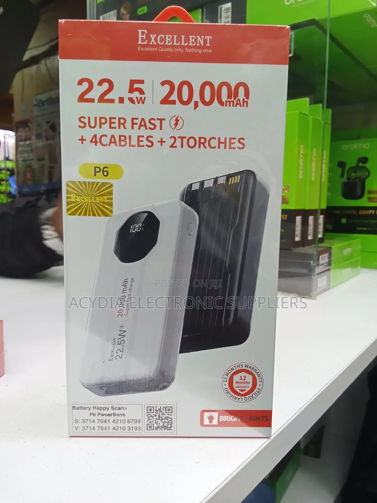 Excellent P6 20000mah, 22.5w, Inbuilt Cables Fast Charging Power Bank