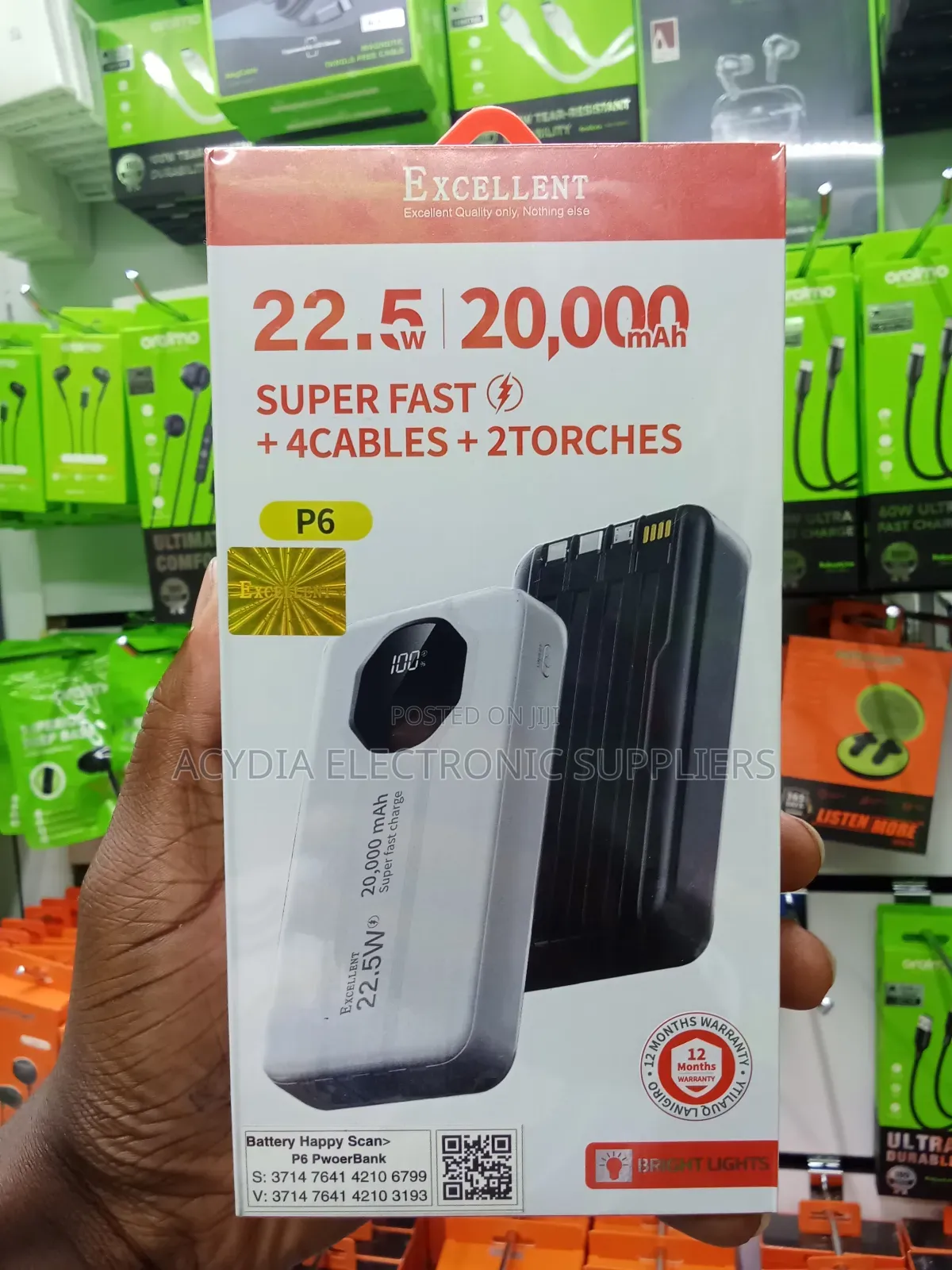 Excellent P6 20000mah, 22.5w, Inbuilt Cables Fast Charging Power Bank