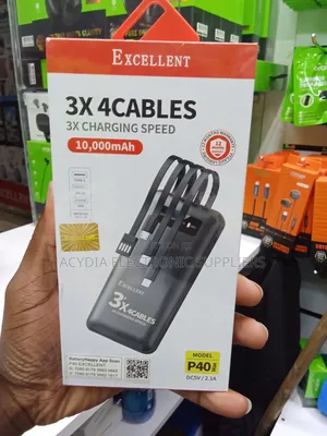 Excellent P40 10000mah With Inbuilt Cables Power Bank
