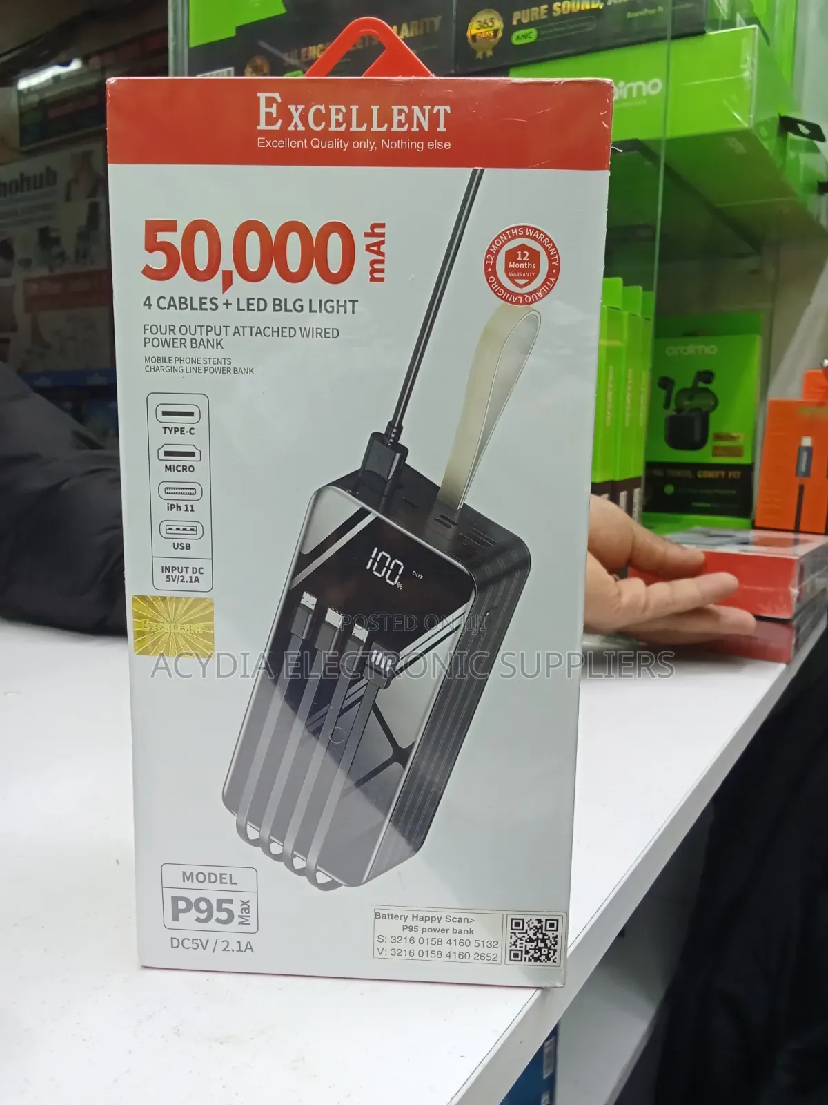Excellent P95 50000mah With 4 Inbuilt Cables Fast Charging Power Bank