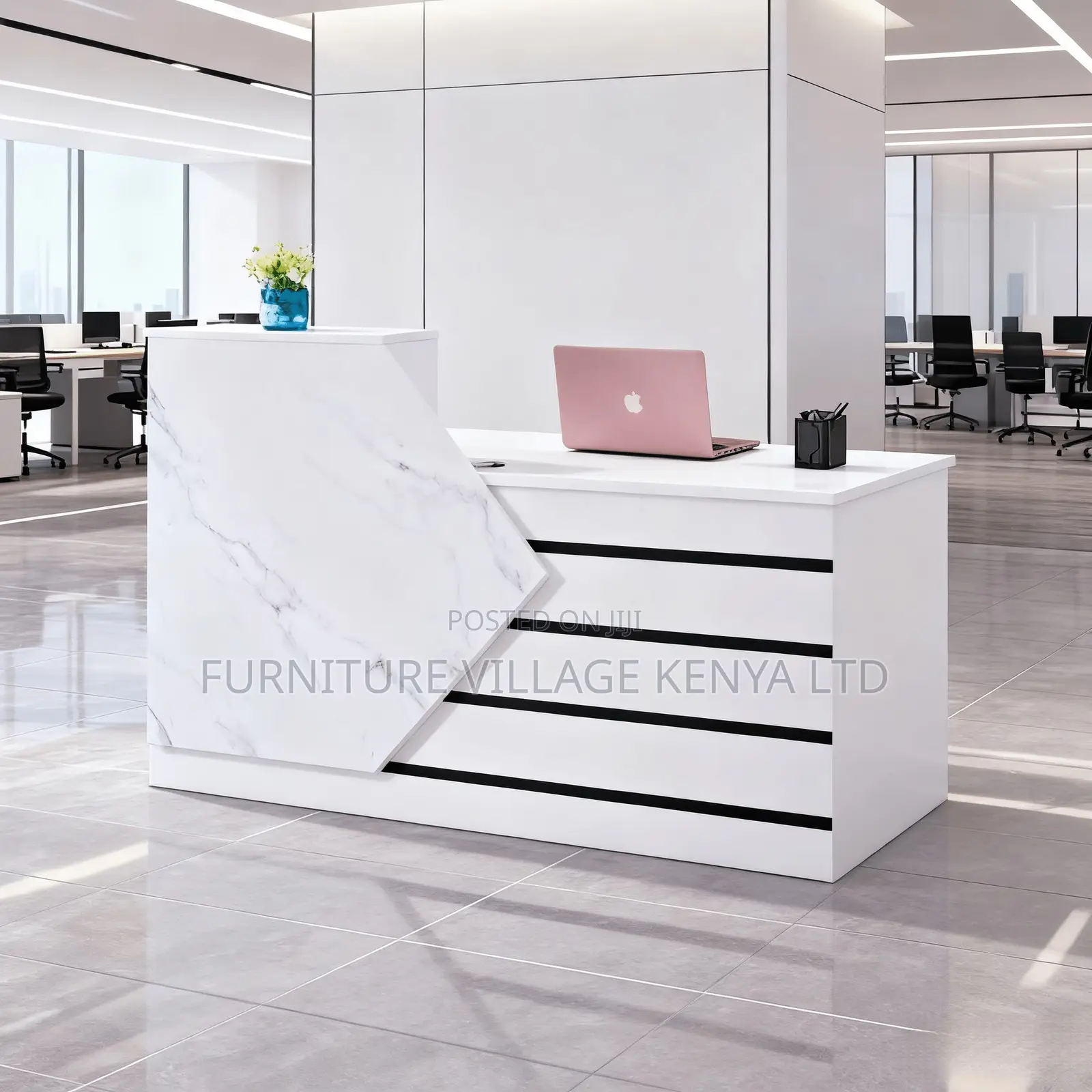 Office Desk; Modern White Front Reception Office Desk