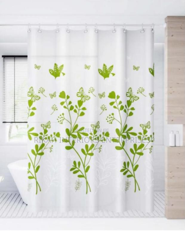 Floral White and Green Shower Curtains - main view