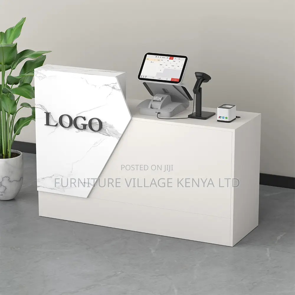 Office Desk; Modern White Front Reception Office Desk