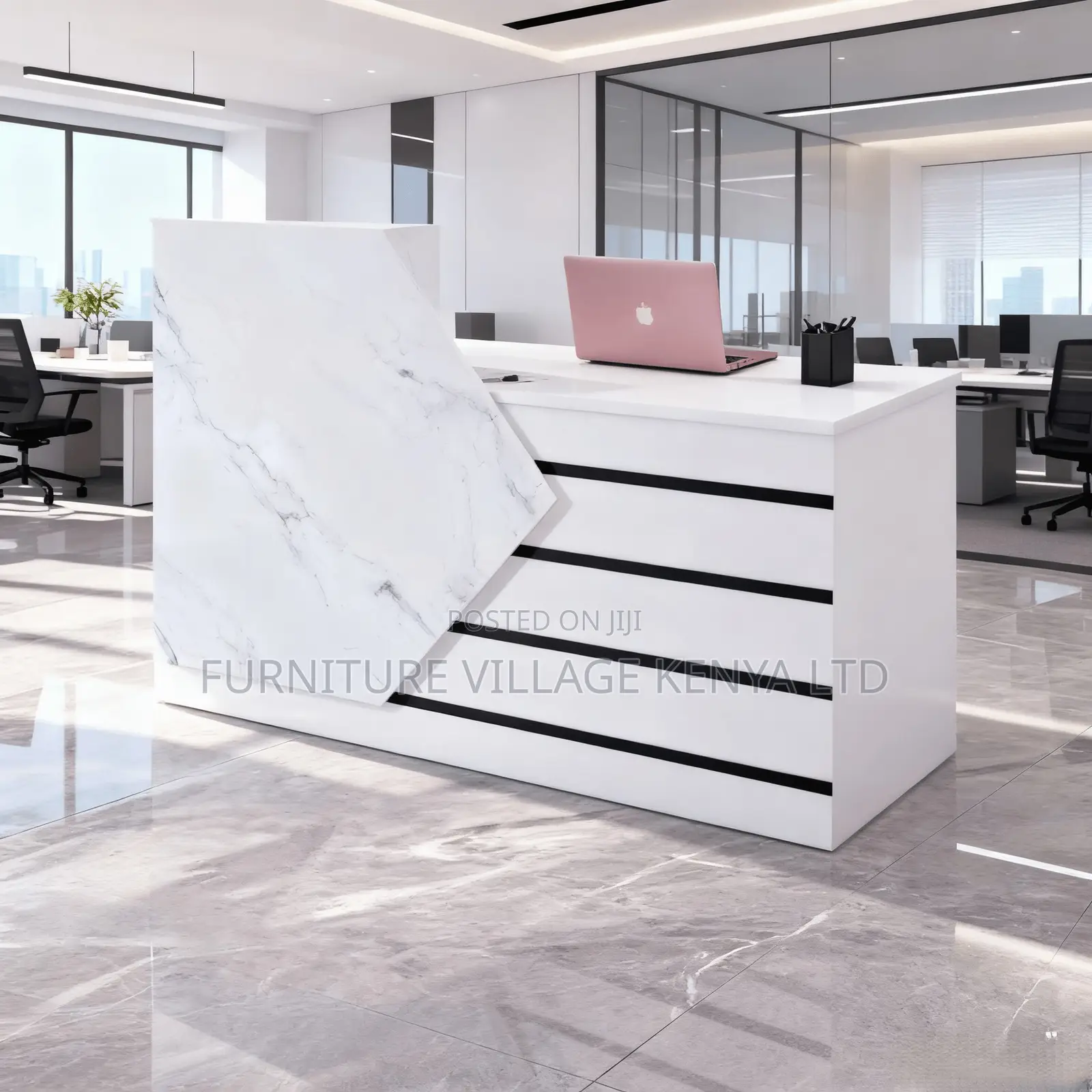 Office Desk; Modern White Front Reception Office Desk