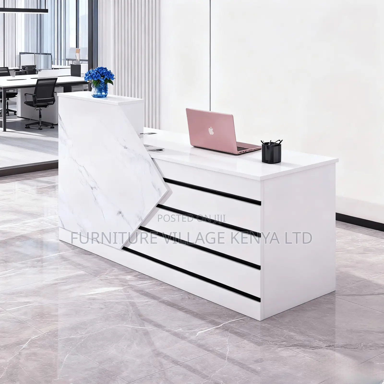 Office Desk; Modern White Front Reception Office Desk