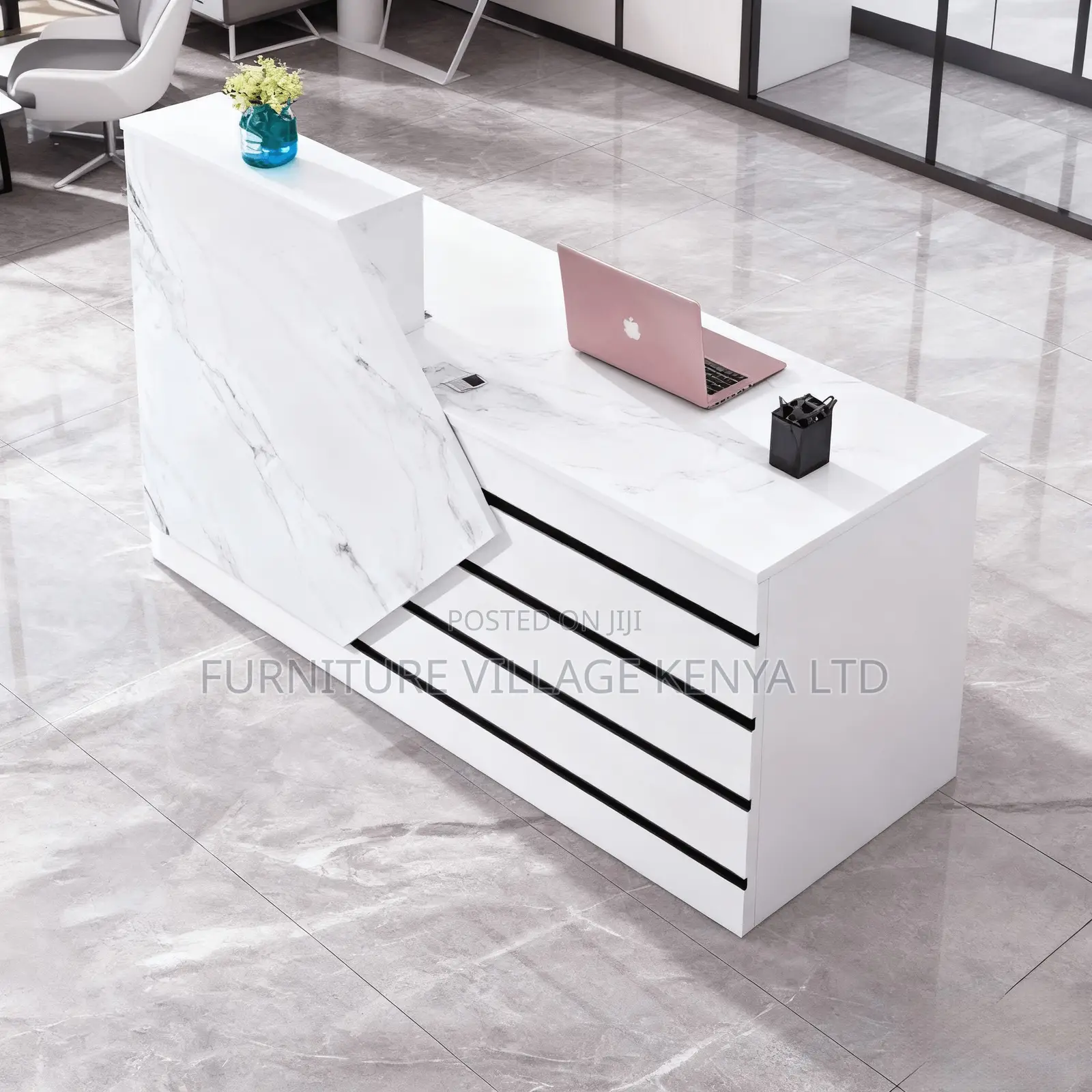 Office Desk; Modern White Front Reception Office Desk