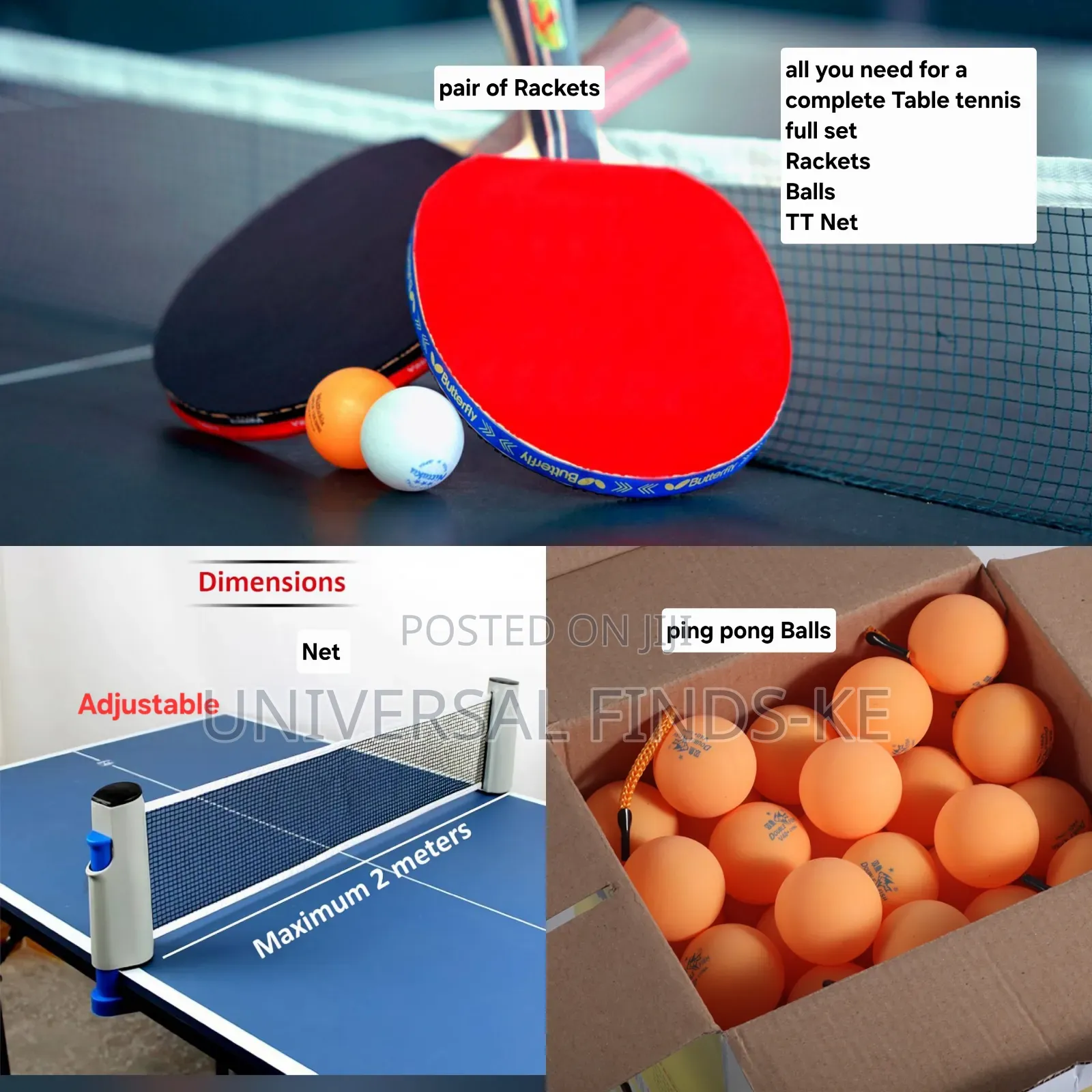Professional Table Tennis Set – 2 Rackets, 3 Balls Retractable Net