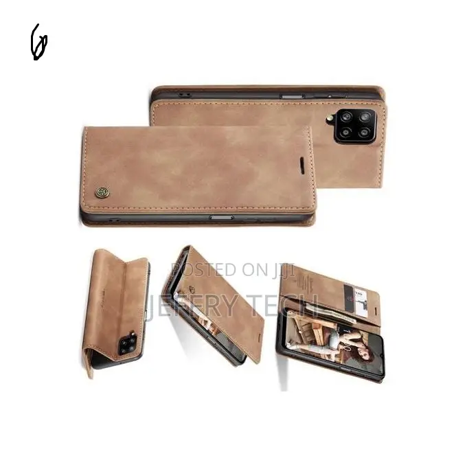 Ajulo Caseme Brown Leather Wallet Flip Case for Samsung Galaxy A12