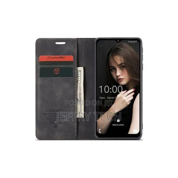 Jusxa Caseme Wallet Flip Leather Case for Samsung Galaxy A12 -Black