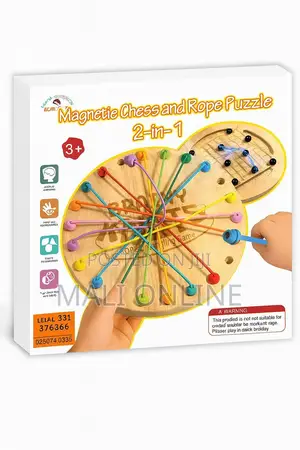 Magnetic Chess and Rope Puzzle Toy Educational Board Game Wooden