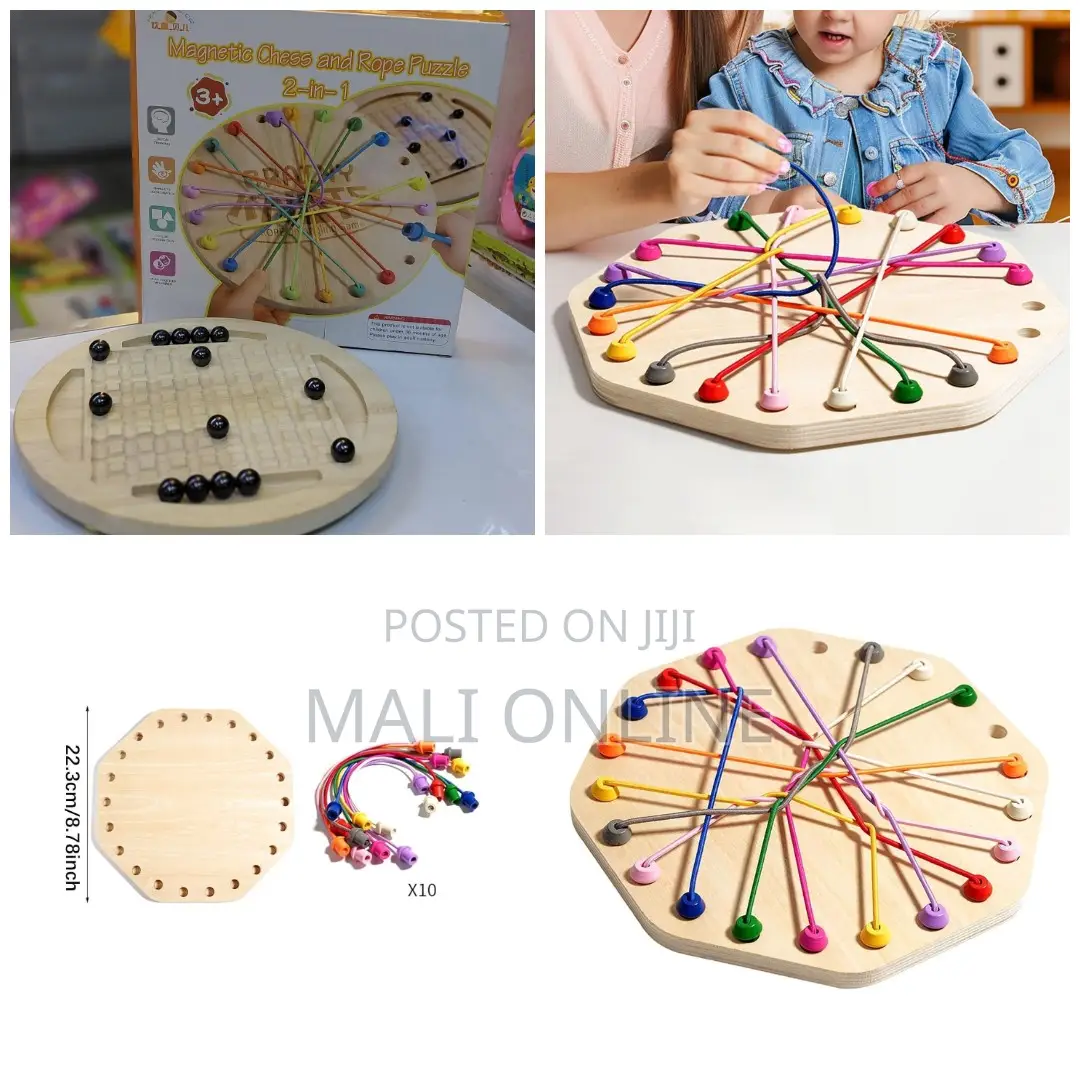 Magnetic Chess and Rope Puzzle Toy Educational Board Game Wooden