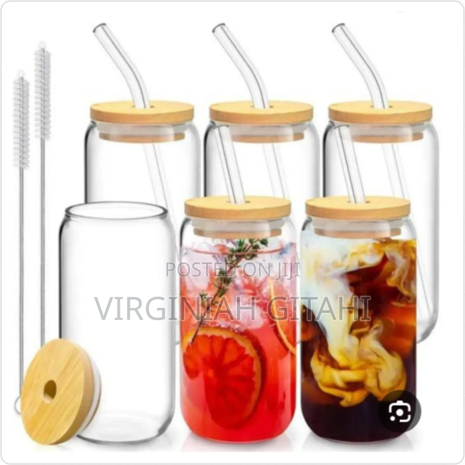 Glass Cup With Bamboo Lid and Straw