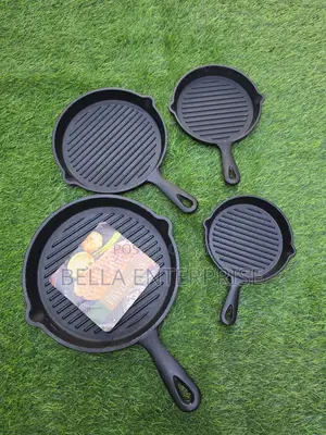 Available 4 - 1 Pre-Seasoned Cast Iron Ribbed Skillet Grill Pans
