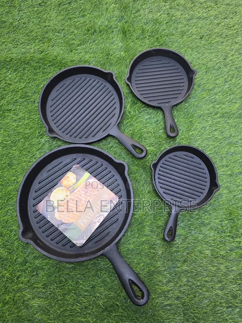 Available 4 - 1 Pre-Seasoned Cast Iron Ribbed Skillet Grill Pans