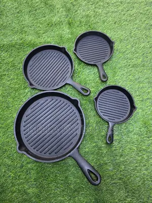Available 4 - 1 Pre-Seasoned Cast Iron Ribbed Skillet Grill Pans