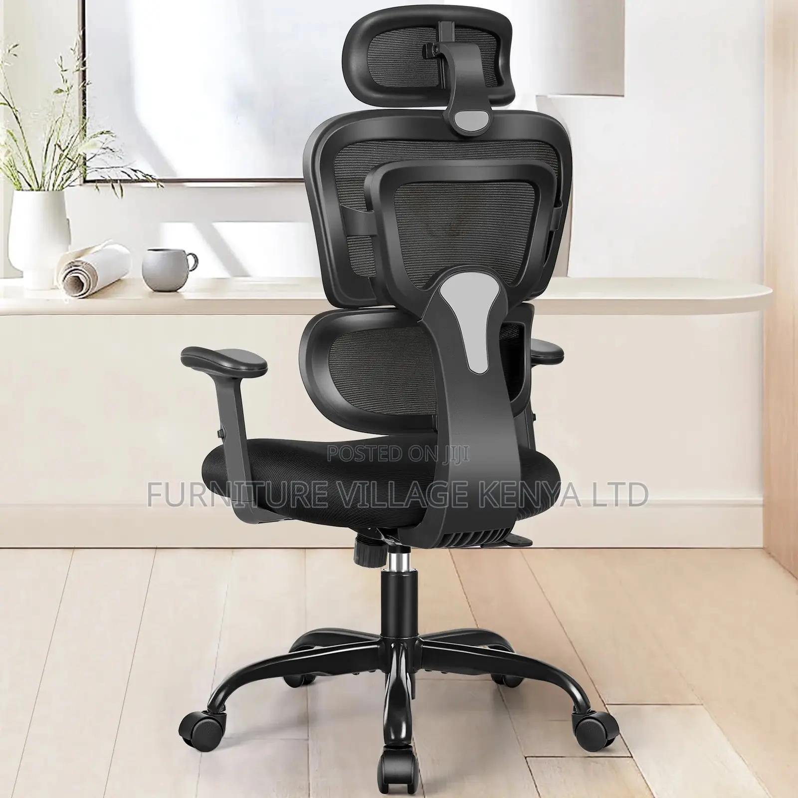 Office Chair; Black Orthopedic High- Back Office Chair