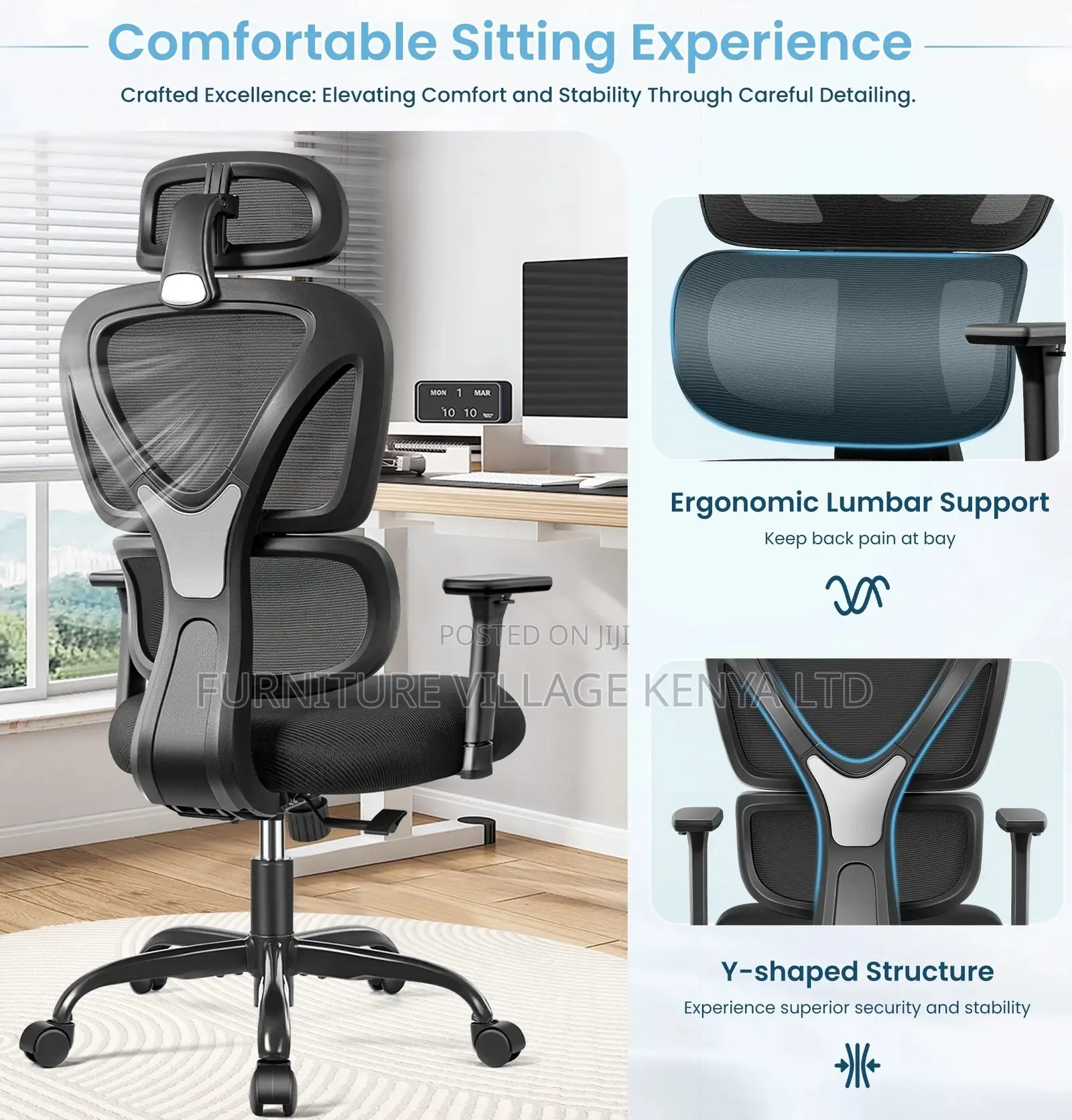 Office Chair; Black Orthopedic High- Back Office Chair