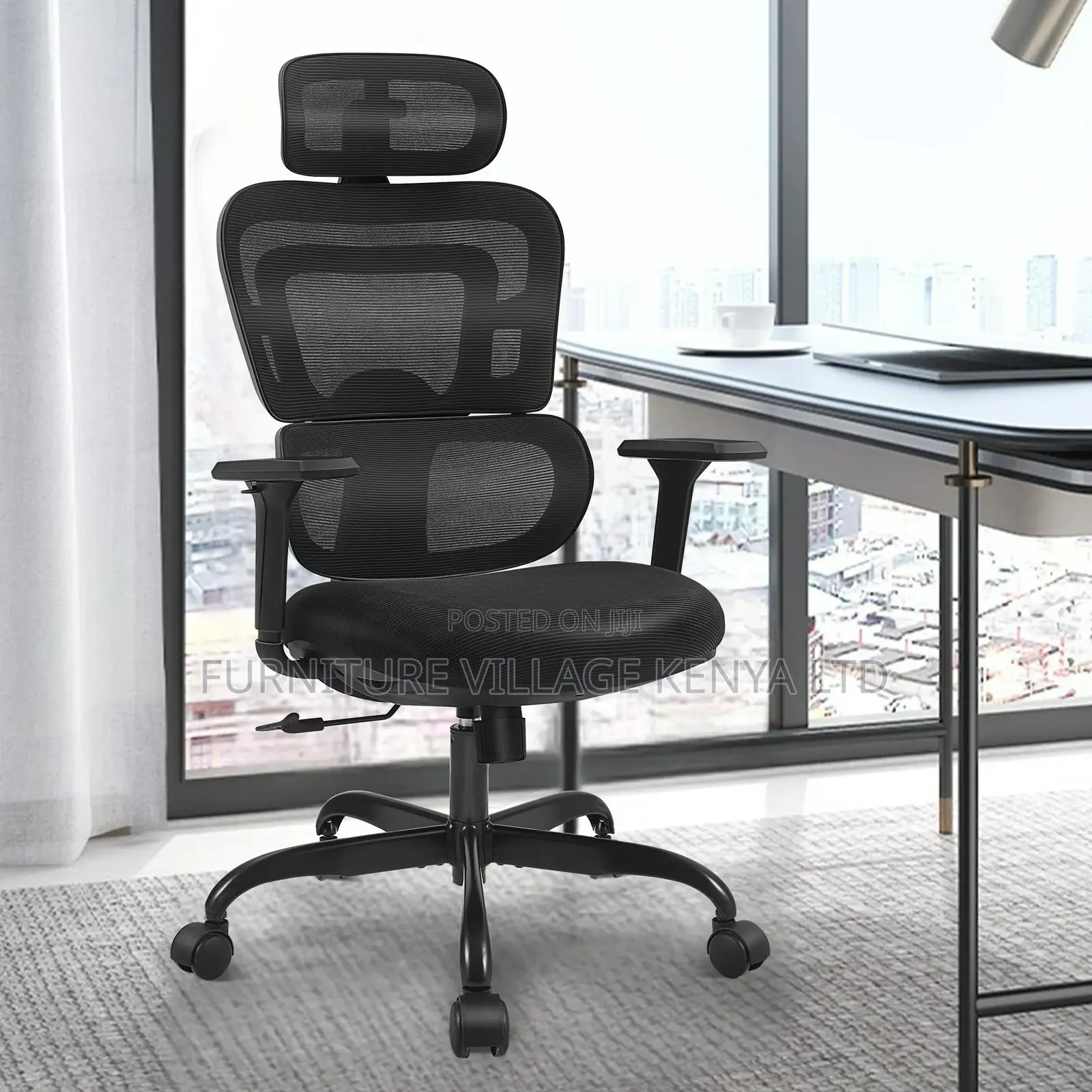 Office Chair; Black Orthopedic High- Back Office Chair